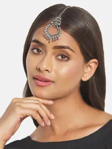 ATIBELLE Set of 2 Silver-Plated Stone-Studded Maang Tika & Bangle Jewellery Set