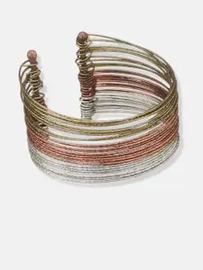 ATIBELLE Silver Plated Stone Studded & Beaded Oxidised Jhumkas With Bangle Jewellery Set