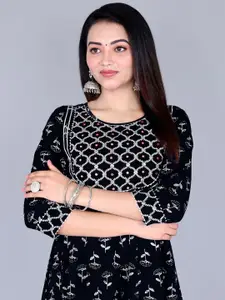 ao services Floral Printed Fit and Flare Maxi Ethnic Dress