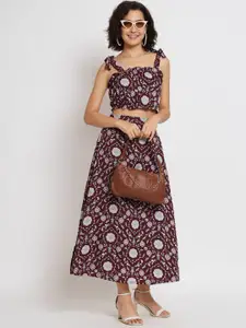 all about you Floral Printed Shoulder Straps Crop Top & Skirt