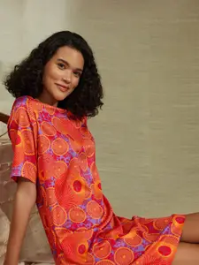 Pink Fort Geometric Printed Boat Neck T-shirt Dress