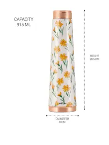 Milton Copper Delight White & Yellow Floral Lacquer Coating Water Bottle 915 ML