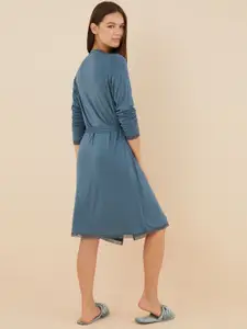 women'secret Solid Lace Detail Robe With Belt