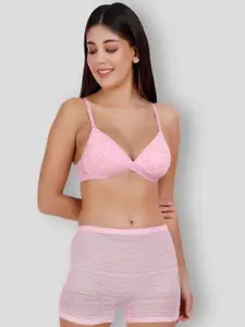 SELFCARE Pack Of 3 Net Embroided Half Coverage Plunge Bra With Adjustable Straps