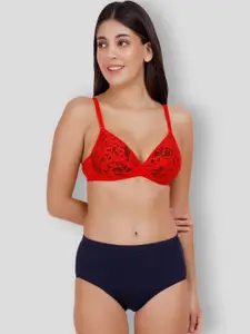 SELFCARE Pack of 3 Net Embroided Half Coverage Plunge Bra With Adjustable Straps