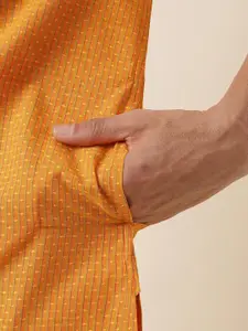 Fabindia Woven Design Band Collar Regular Cotton Kurta