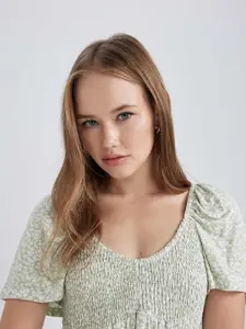 DeFacto Floral Printed Flared Sleeve Empire Dress