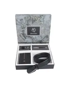 ZEVORA Men Leather Belt, Wallet, Keychain and Pen Gift Set