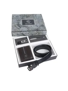 ZEVORA Men Leather Belt, Wallet, Keychain and Pen Gift Set