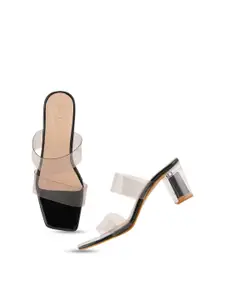DressBerry Black & Transparent Double Straps Block Heels