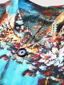 SHOWOFF Slim-Fit Printed Mandarin Collar Bandhgala Cotton Casual Blazer