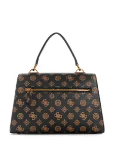 GUESS Brand Logo Printed Structured Satchel