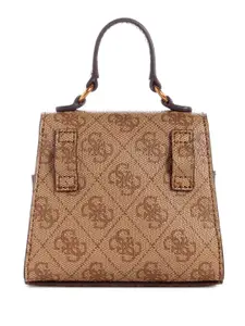 GUESS Brand Logo Printed Structured Satchel