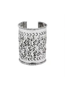 TEEJH Silver-Plated Oxidised Cuff Bracelet