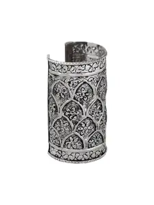 TEEJH Harshali Silver-Plated Oxidised Cuff Bracelet