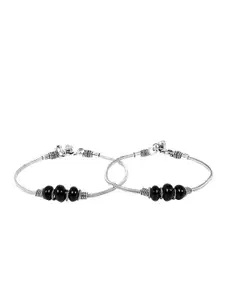 Anouk Set Of 2 Silver-Plated Stone Beaded Oxidized Anklets