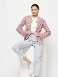 Madame Abstract Self Design Cardigan Sweaters