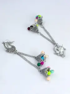 PRIVIU Silver Plated Peacock Shaped Jhumkas