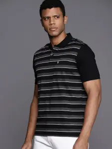 Louis Philippe Striped Pure Cotton Polo Collar T-shirt