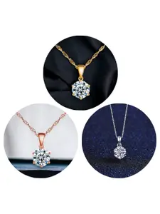 MYKI Set Of 3 Gold-Plated CZ Studded Pendants