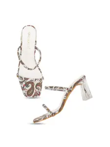 DressBerry White & Beige Printed Block Heels