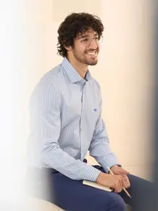 Andamen Premium Slim Fit Striped Cutaway Collar Cotton Formal Shirt