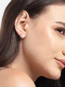 Zavya Rose Gold Plated Pearl Studded Sterling Silver Circular Studs Earrings