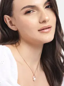 Zavya Women Rose Gold-Plated CZ Studded Sterling Silver Square Pendant with Chain