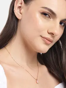 Zavya Women Rose Gold-Plated CZ Studded Sterling Silver Square Pendant with Chain