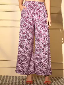 all about you Geometric Printed V-Neck Puff Sleeves Crop Top With Printed Palazzos