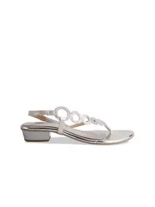 ERIDANI Goya Embellished Party T-Strap Block Heels With Backstrap