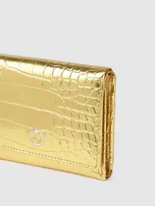 Caprese Women Gold-Toned Animal Textured Three Fold Wallet