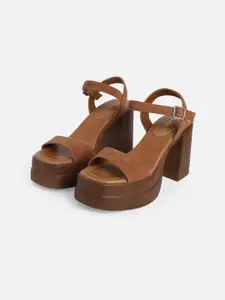 ALDO Open Toe Leather Platform Heels With Buckle Closure