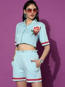 JUNEBERRY Floral Printed Pure Cotton Top With Shorts