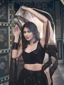 SHOPGARB Embroidered Sequinned Semi-Stitched Lehenga & Unstitched Blouse With Dupatta