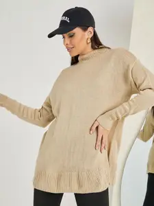 Styli Oversized High Neck Solid Longline Sweater