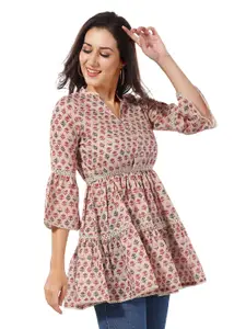 keshubaba Ethnic Motifs Printed Mandarin Collar Pure Cotton Kurti