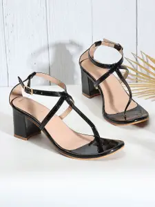 DressBerry Black Strappy Open Toe Block Heels
