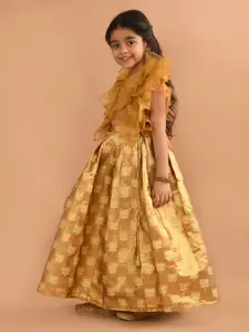 LilPicks Girls Silk Sleeveless Ruffle Ready To Wear Lehenga & Blouse