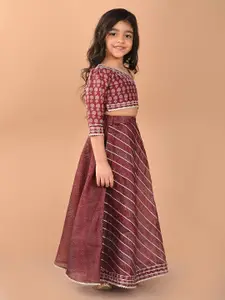 LilPicks Girls Printed One Shoulder Ready To Wear Lehenga & Blouse