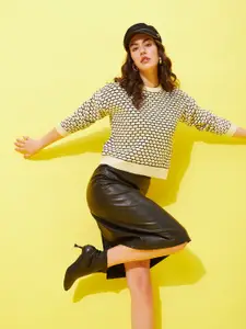 Modeve Self Design Cable Knit Acrylic Pullover Sweater