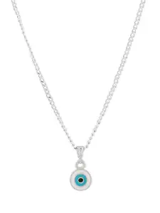 Estele Rhodium-Plated Enamel Pendant With Chain