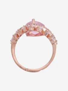 Kushal's Fashion Jewellery Rose Gold-Plated Zircon-Studded Adjustable Finger Ring