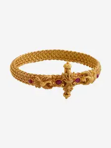 Kushal's Fashion Jewellery Embellished Bridal 92.5 Silver Temple Bangle-Style Bracelet