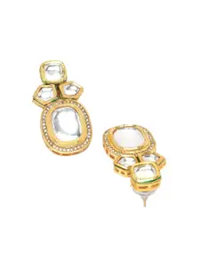 KARATCART Gold-Plated Kundan-Studded Contemporary Drop Earrings