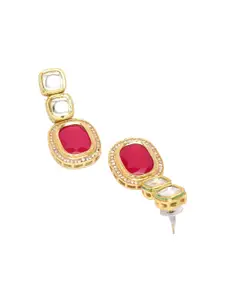 KARATCART Gold-Plated Kundan-Studded Contemporary Drop Earrings