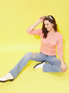 Modeve Open Knit Self Design Acrylic Pullover Sweater