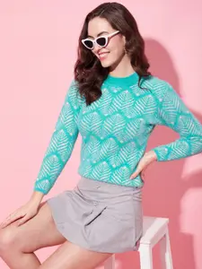 Modeve Floral Self Design Ribbed Pullover