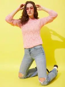 Modeve Ethnic Motif Self Design Pullover Sweaters