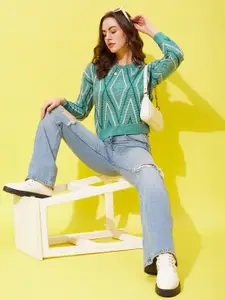 Modeve Geometric Self Design Crop Pullover Sweaters